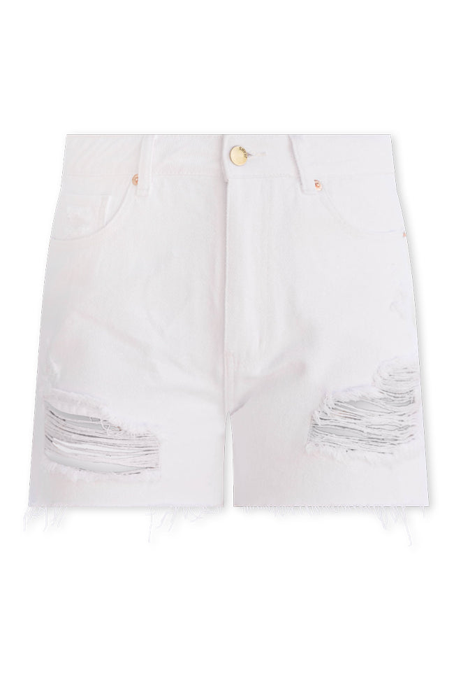 Ready and Waiting White Distressed Denim Shorts FINAL SALE Sale Tumblr