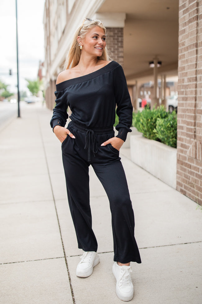 Memory Lane Black Off The Shoulder Knit Jumpsuit FINAL SALE Outlet Low Pice Fee Shipping