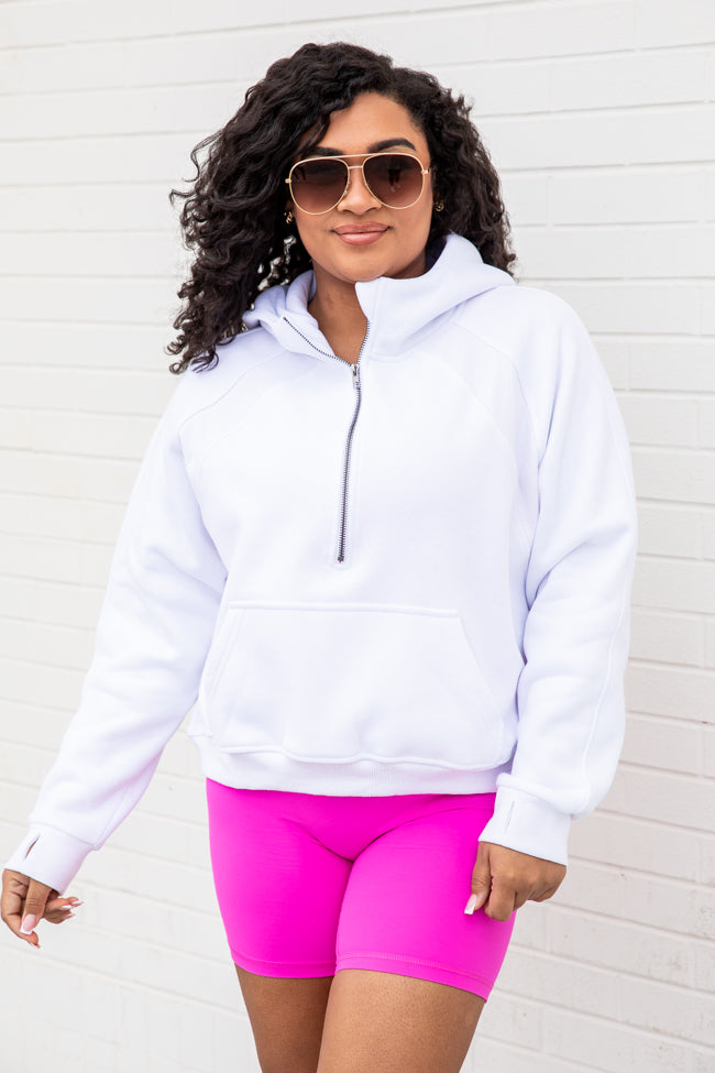 Making It Look Easy White Ribbed Shoulder Quarter Zip Pullover FINAL SALE Discount Best Place