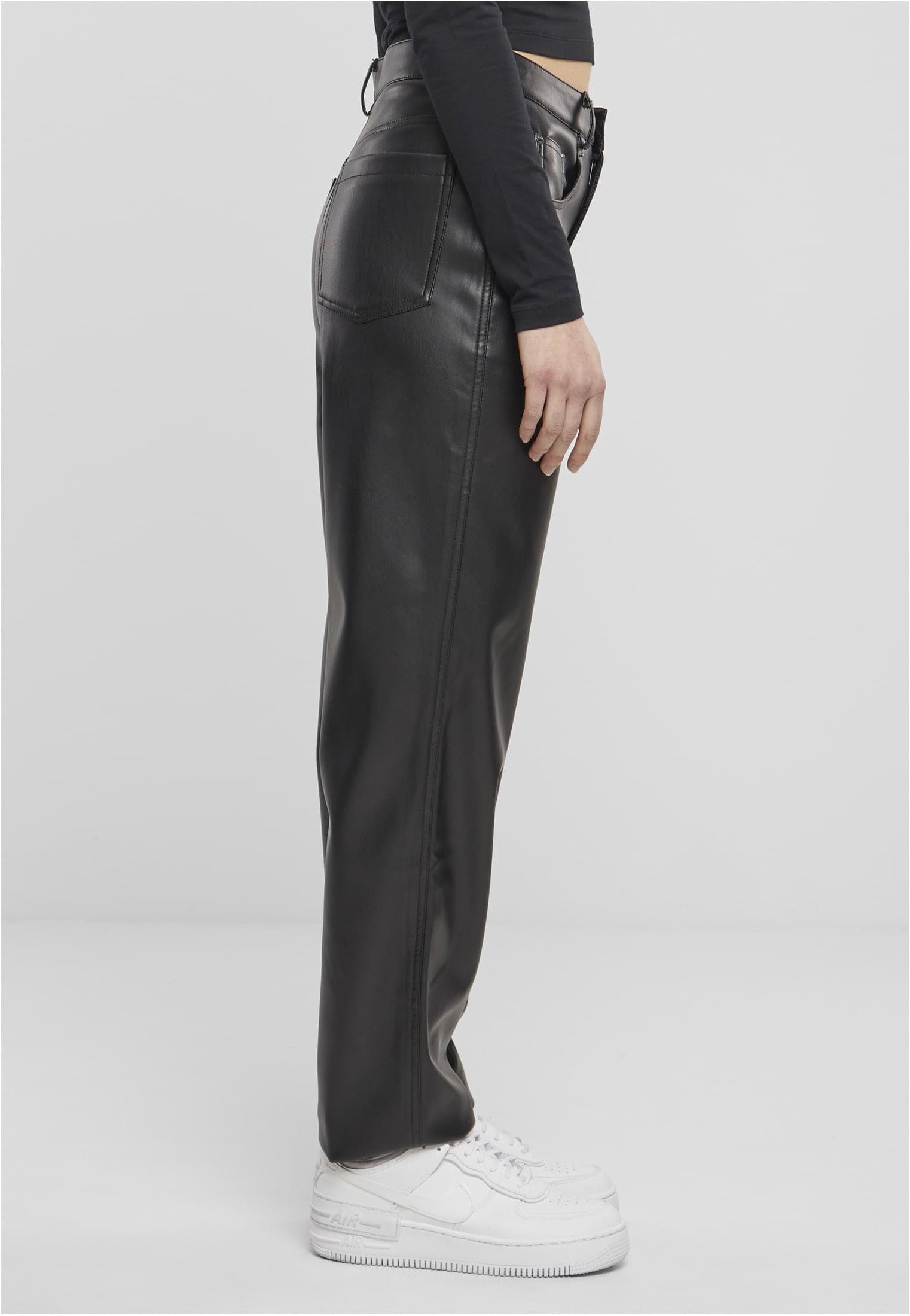 Urban Classics - Ladies Straight Leg Synthetic Leather Black - Pants For Sale Online