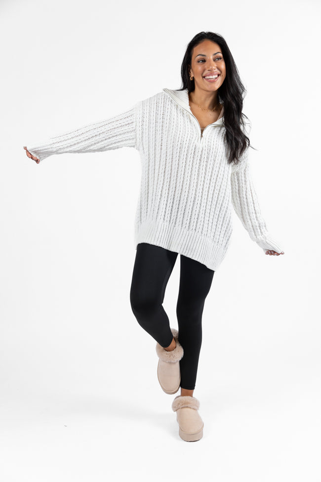 Forever Yours White Cable Knit Chenille Quarter Zip Sweater SALE The Cheapest Cheap Online