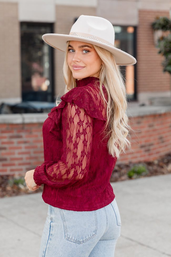 Be The Moment Burgundy Mock Neck Lace Blouse FINAL SALE Sale Exclusive