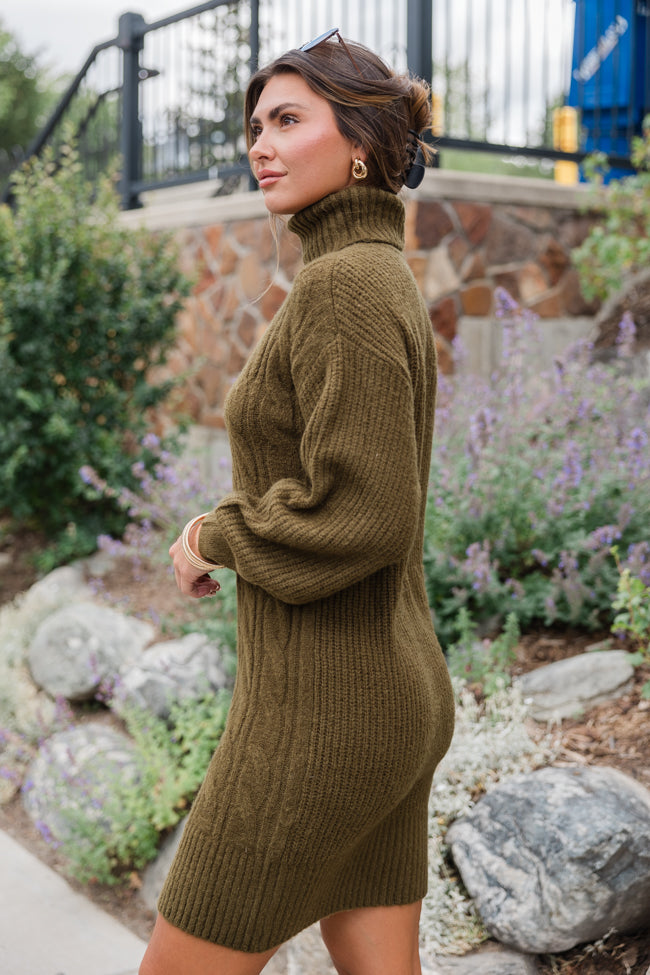 Sweetest Harmony Olive Textured Turtleneck Dress FINAL SALE Best Wholesale