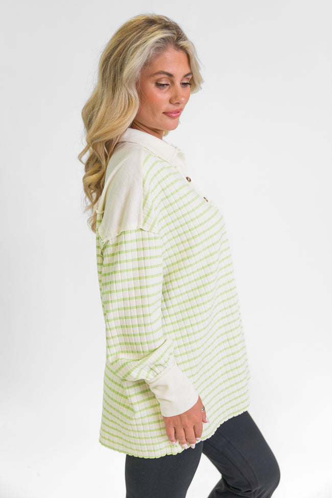 This Is The Life Lime Striped Collared Henley Oversized Knit Top FINAL SALE Very Cheap