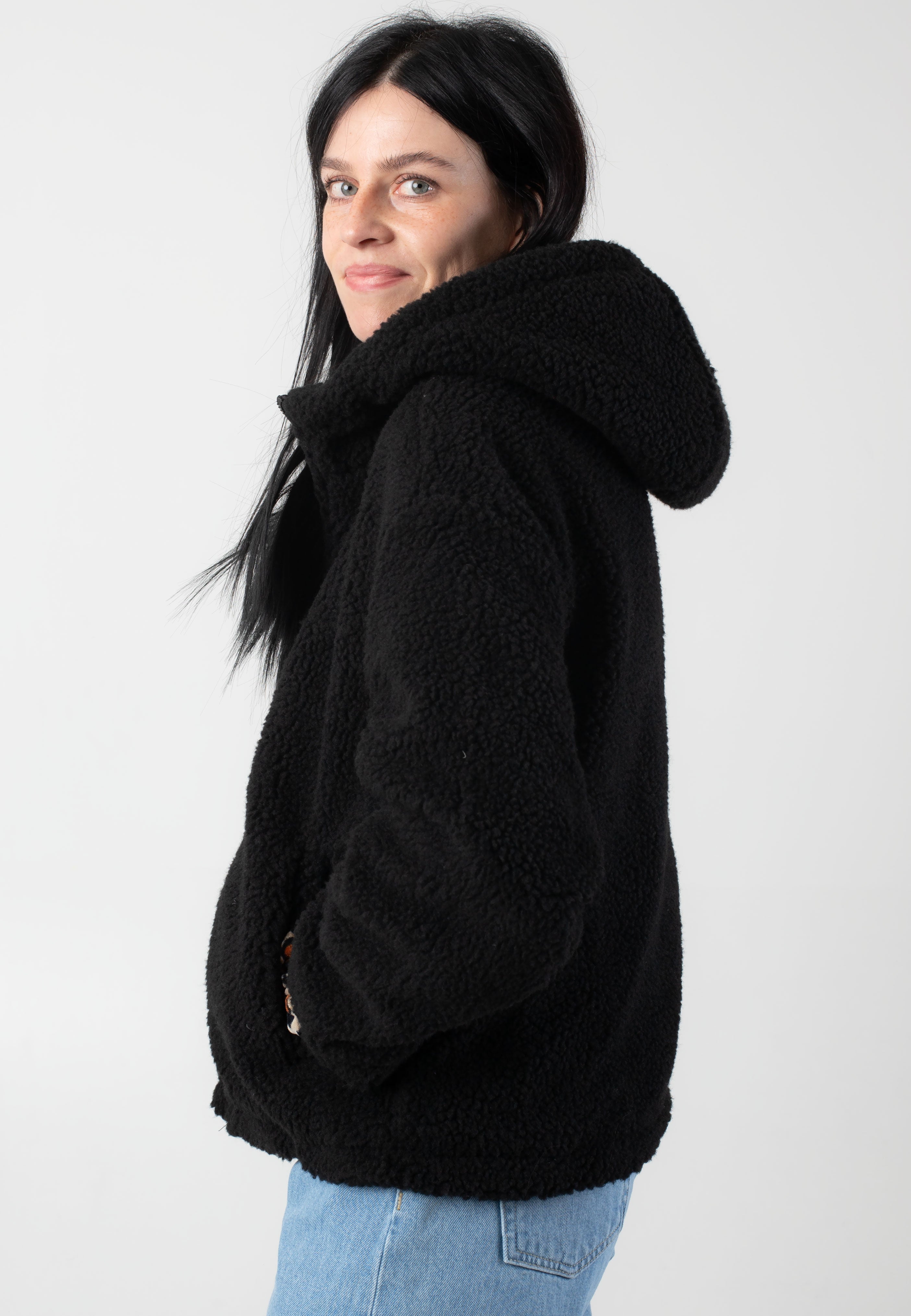 Urban Classics - Ladies Short Hooded Sherpa Black - Jacket Free Shipping Pay With Visa