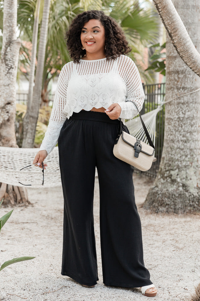 Let Me Adore You Black Gauze Beach Pants Wide Range Of Sale Online