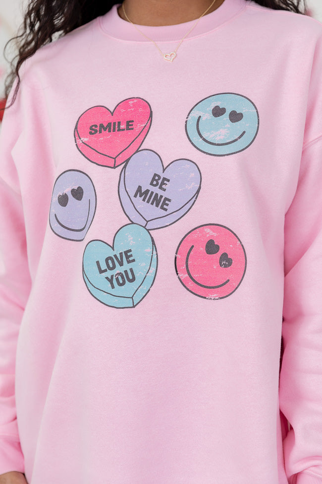 Candy Hearts Light Pink Oversized Graphic Sweatshirt Cheap Sale Finishline