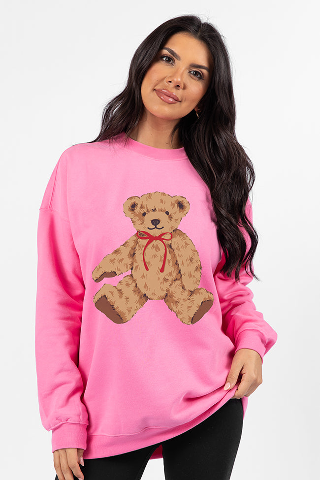 Vintage Teddy Bear Red Bow Pink Oversized Graphic Sweatshirt Cheapest Pice Sale Online