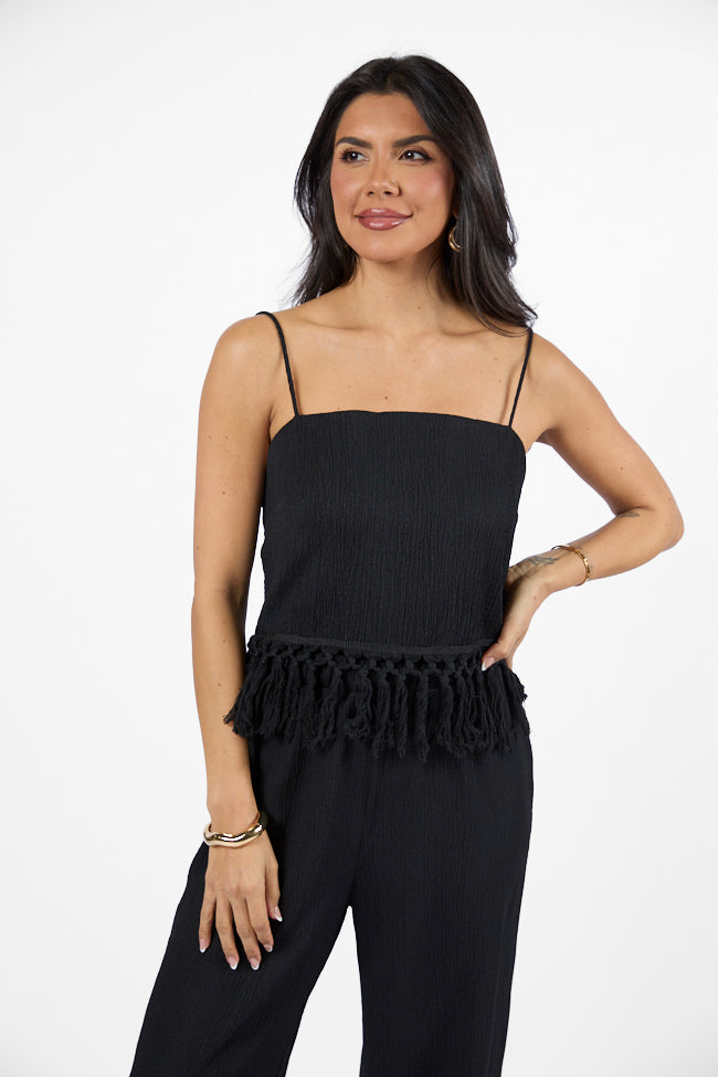 Pretty In Paradise Black Tassel Detail Top Online Online For Sale