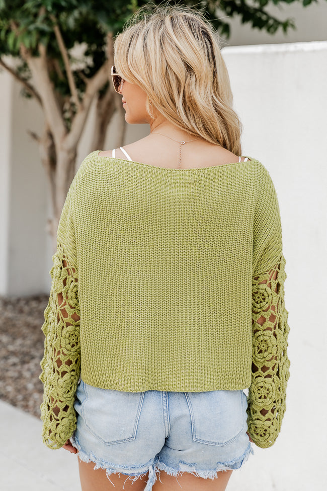 Always My Favorite Green Crochet Sleeve Sweater FINAL SALE Buy Cheap Outlet Locations