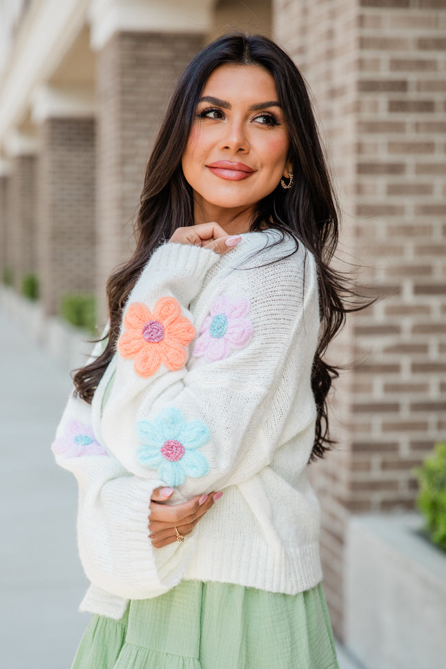 Blossoming Dreams Ivory Flower Embroidered Cardigan Newest