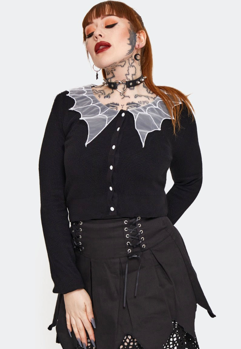 Jawbreaker - Spider Web Collar Cropped Black - Cardigan Clearance Get To Buy