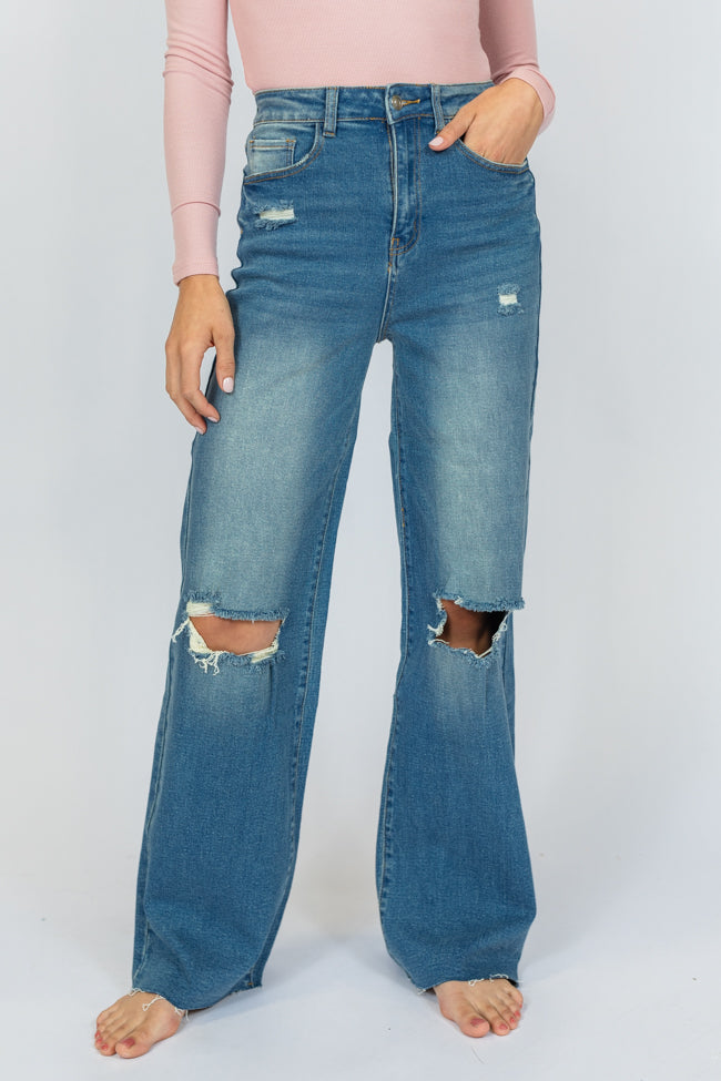 Kelsea Medium Wash Wide Leg Jeans Sale High Quality