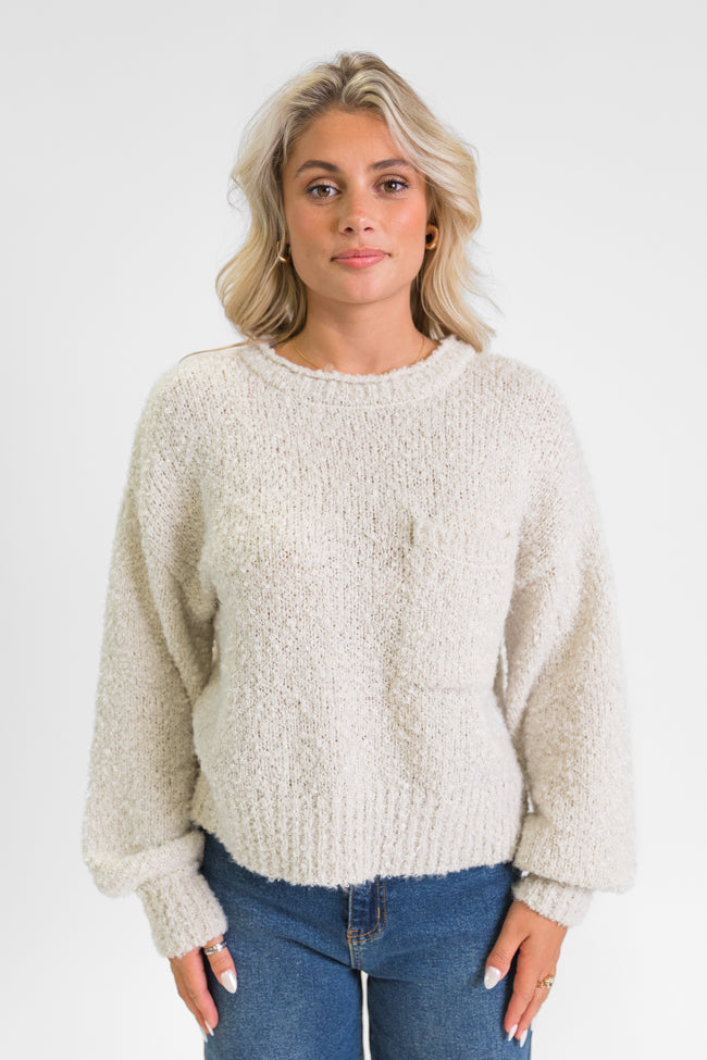 Longer Nights Stone Fuzzy Pocketed Sweater FINAL SALE Sale Online Cheap