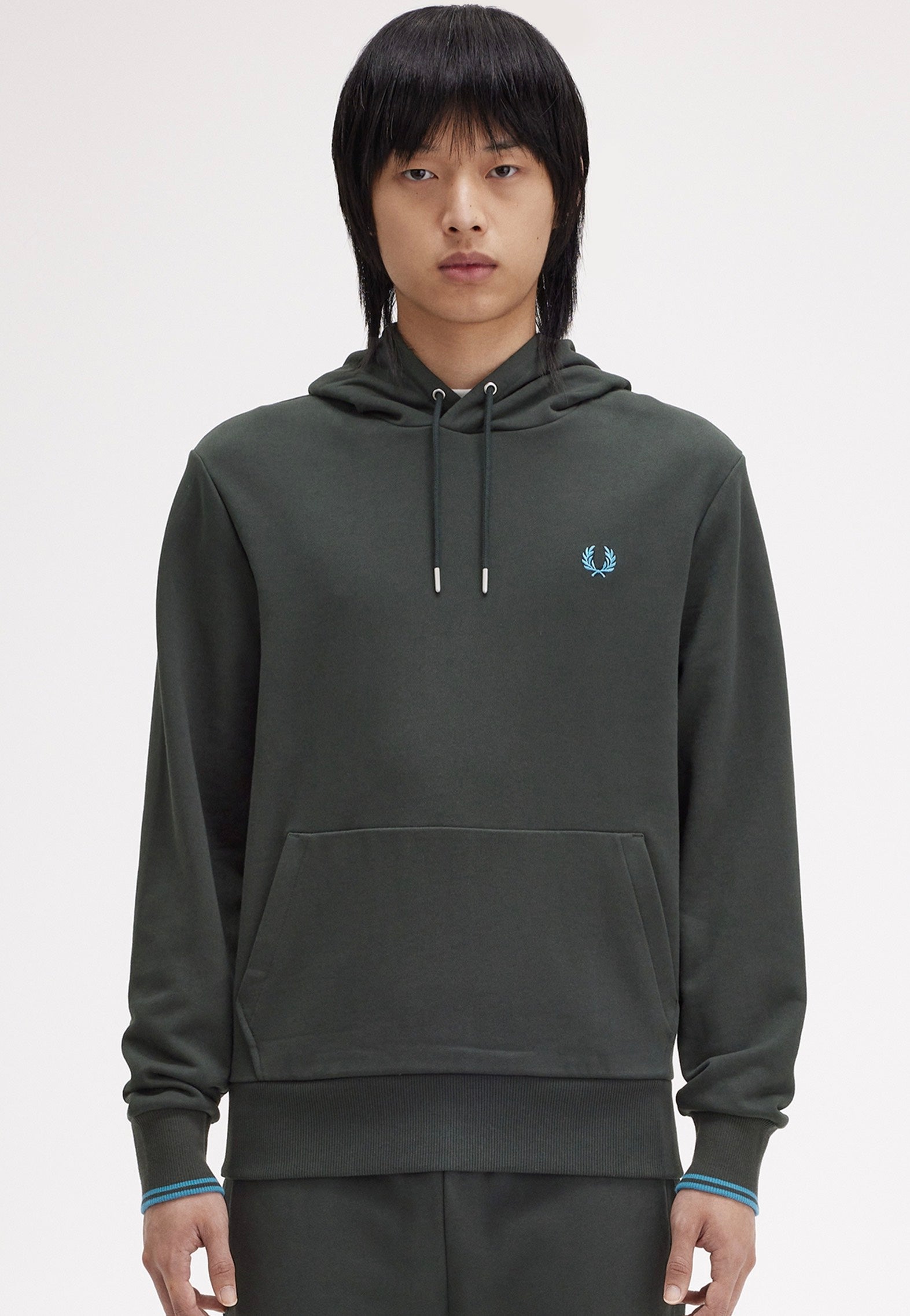 Fred Perry - Tipped Hooded Night Green/Runaway Bay Ocean - Hoodie Purchase Sale Online