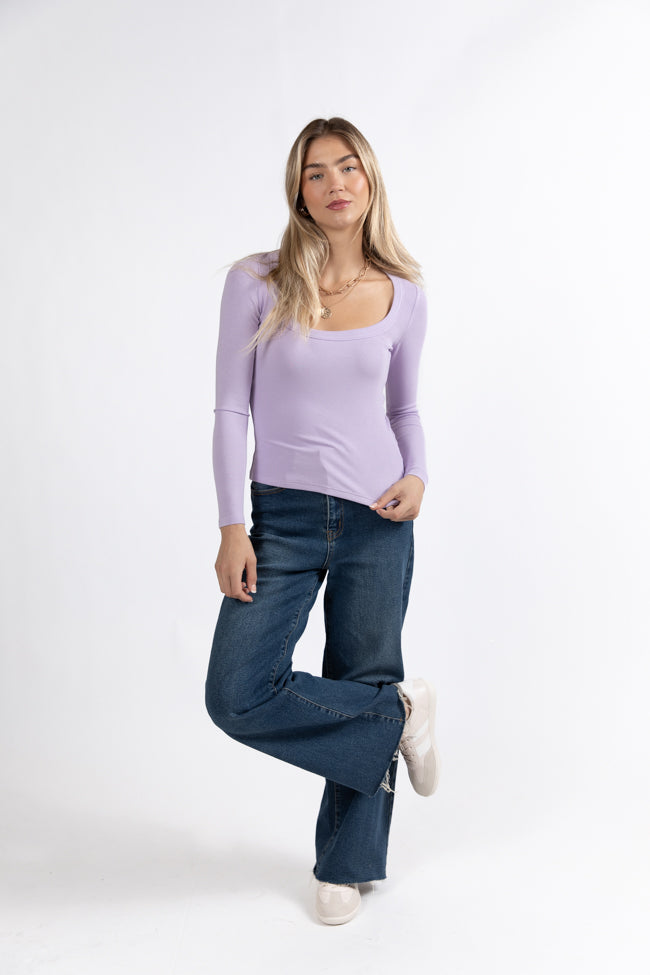 Make Your Choice Lilac Ribbed Scoop Neck Long Sleeve Tee Websites Online