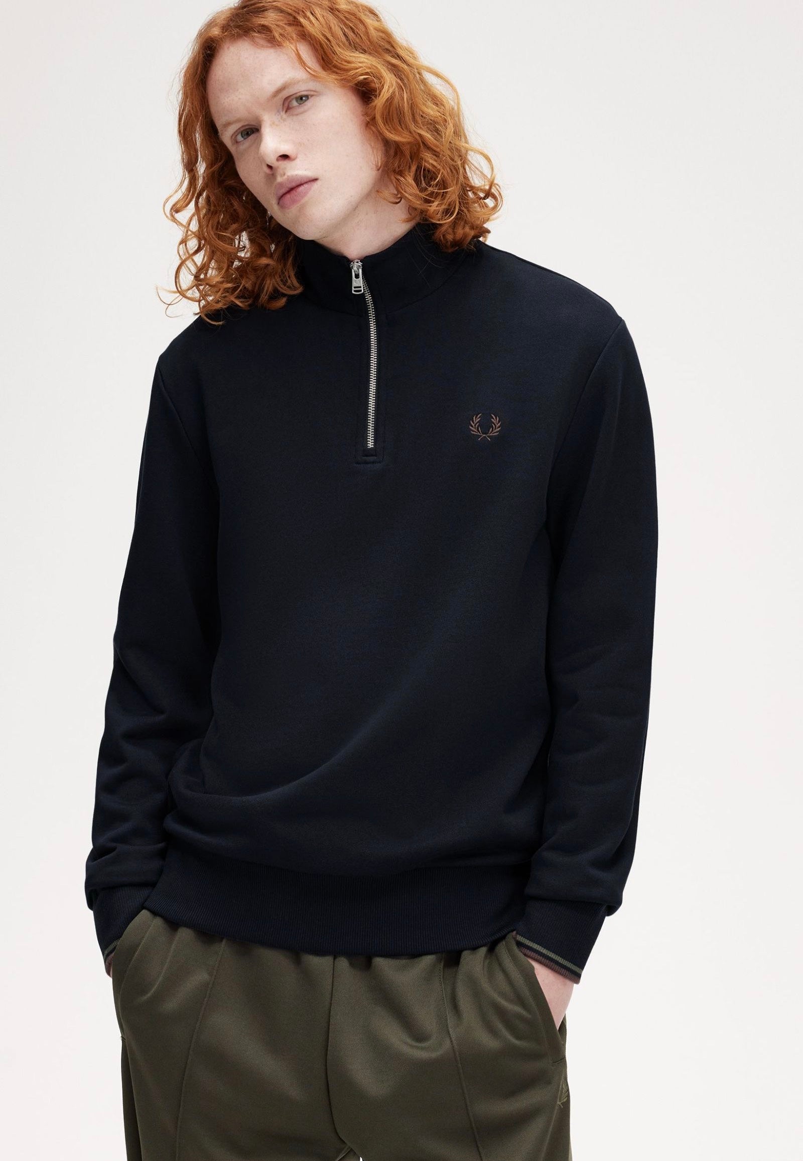 Fred Perry - Half Zip Nvy/Lrlwgrn/Bric - Sweater Outlet Great Deals