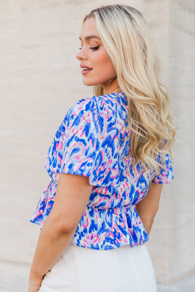 Snagged Your Attention Blue Short Sleeve Printed Top Clearance How Much