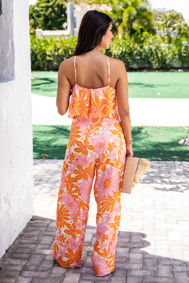 Know No Limits Pink and Orange Floral Halter Jumpsuit FINAL SALE Pictures For Sale