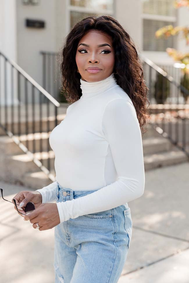 Feeling The Fun Ivory Turtleneck Bodysuit FINAL SALE Finishline Sale Online