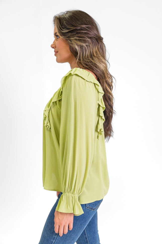 High Hopes Lime Ruffle Sleeve Square Neck Top FINAL SALE Fashionable Cheap Online