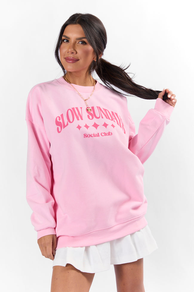 Slow Sundays Light Pink Oversized Graphic Sweatshirt With Mastercard Cheap Online