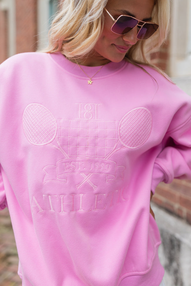 Sporty Chic Pink Oversized Embroidered Sweatshirt FINAL SALE Sale Wiki