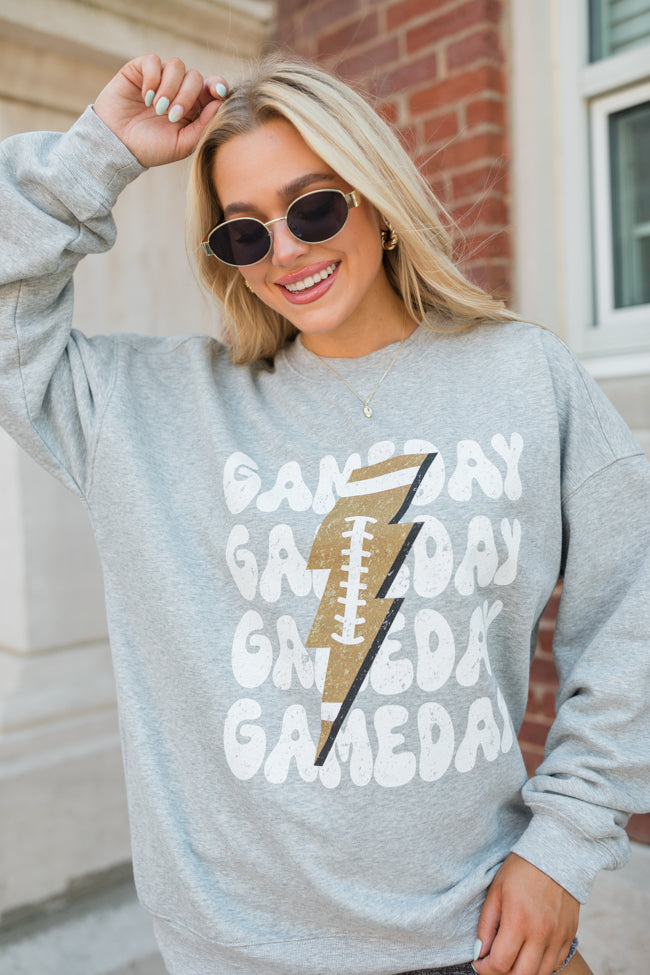 Gameday Football Grey Oversized Graphic Sweatshirt Cheap Sale Big Discount