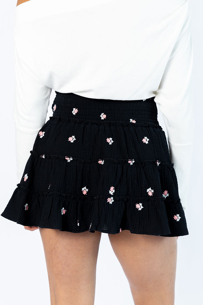 Through The Garden Black Gauze Floral Mini Skort Sale Recommend