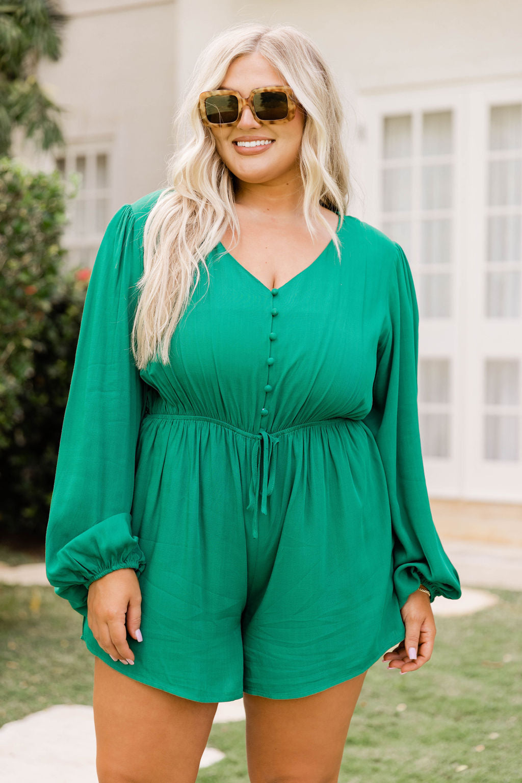 Came Here To Forget Kelly Green Long Sleeve Romper FINAL SALE Outlet Low Pice Fee Shipping