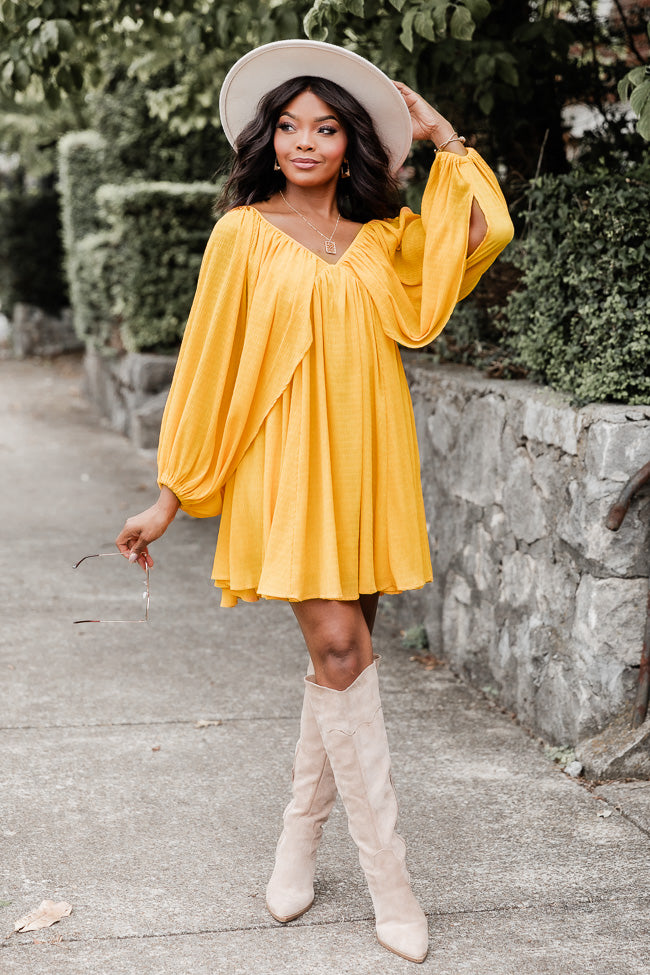 As Free As The Wind Yellow V Neck Bubble Sleeve Mini Dress FINAL SALE Buy Cheap Pice