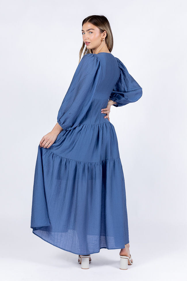 Enchanting Moments Blue Button Detail Maxi Dress Sale 2025