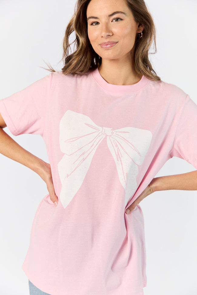 Vintage White Bow Light Pink Oversized Graphic Tee Limited Edition Sale Online