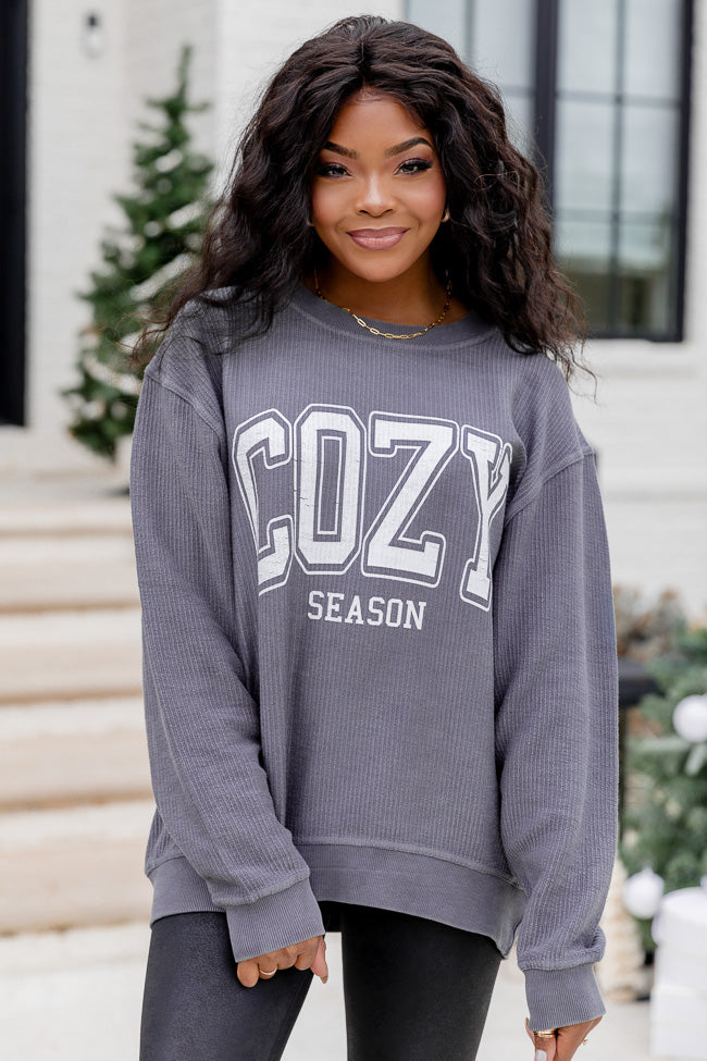 Cozy Season Charcoal Corded Graphic Sweatshirt Free Shipping Marketable