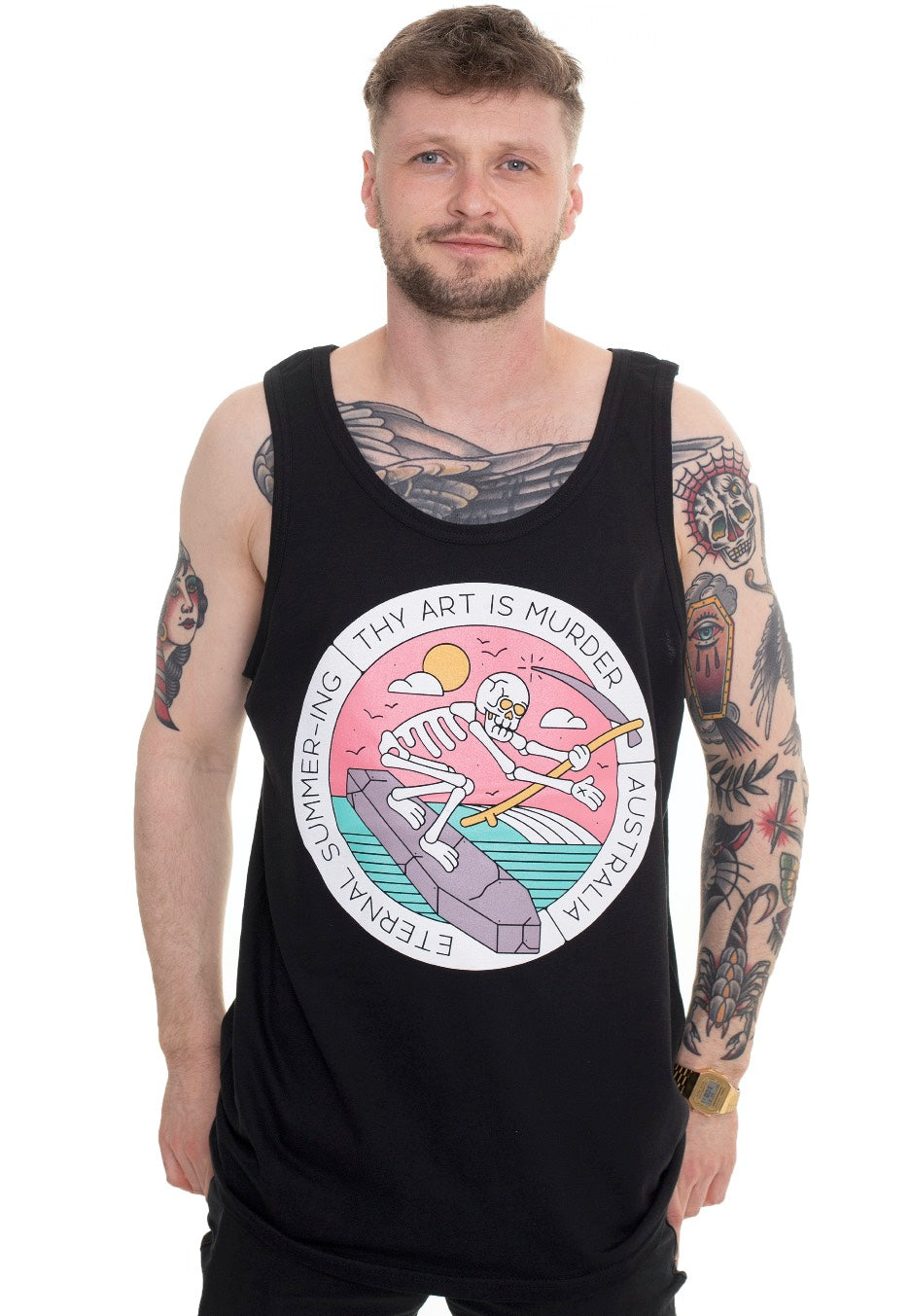 Thy Art Is Murder - Surfing Skull - Tank Free Shipping Hot Sale