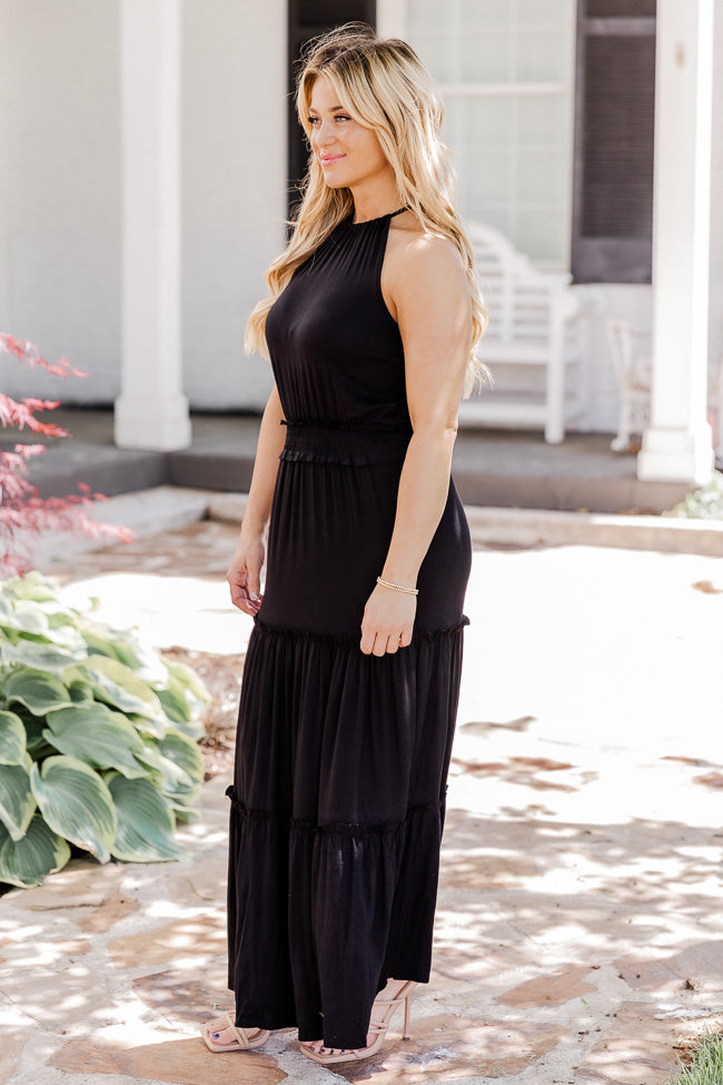 Stay A While Black Halter Neck Maxi Dress FINAL SALE Clearance Huge Surprise