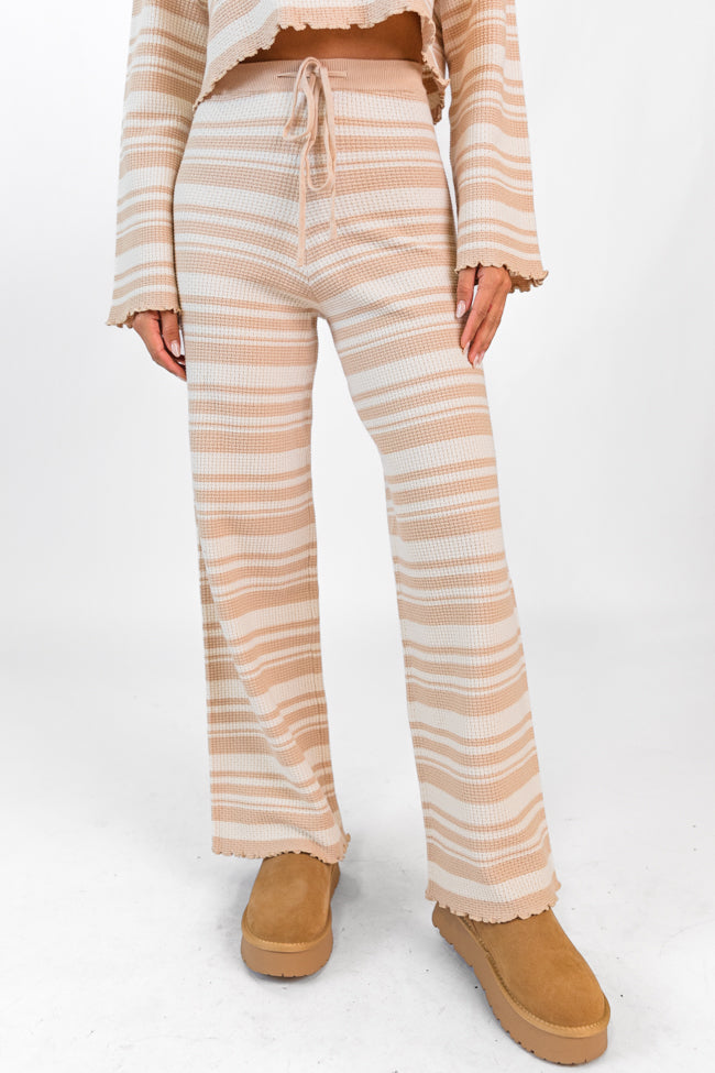 Take You There Taupe Striped Lettuce Hem Lounge Pants FINAL SALE Shop Sale Online