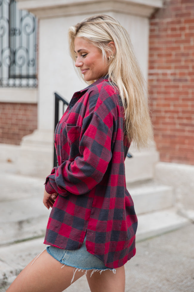 Made Me Realize Maroon Plaid Button Front Shirt FINAL SALE Order Online