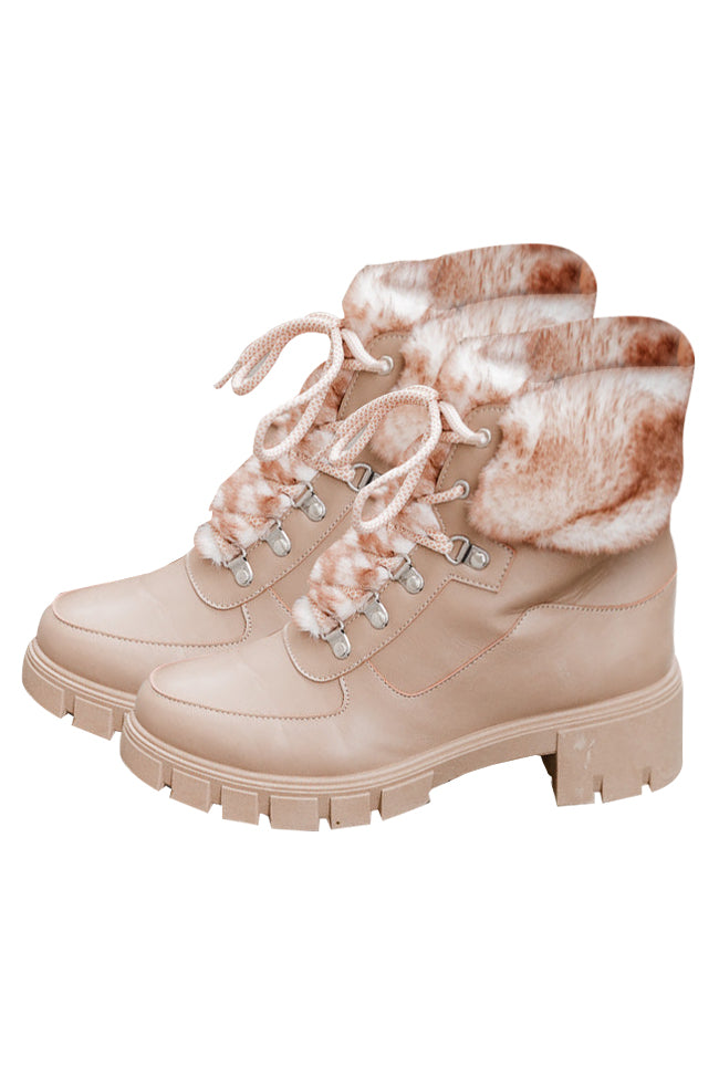 Lizzie Nude Fur Detail Combat Boots FINAL SALE Buy Cheap Free Shipping