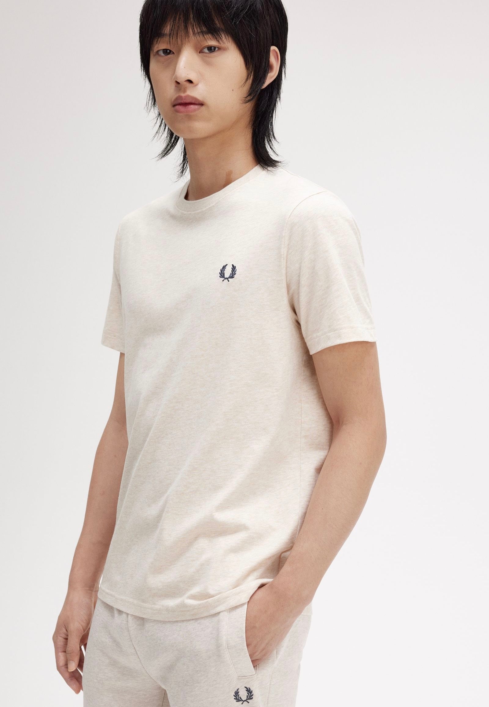 Fred Perry - Crew Neck Porridge Marl/Anchor Grey - T-Shirt Cheap Fake