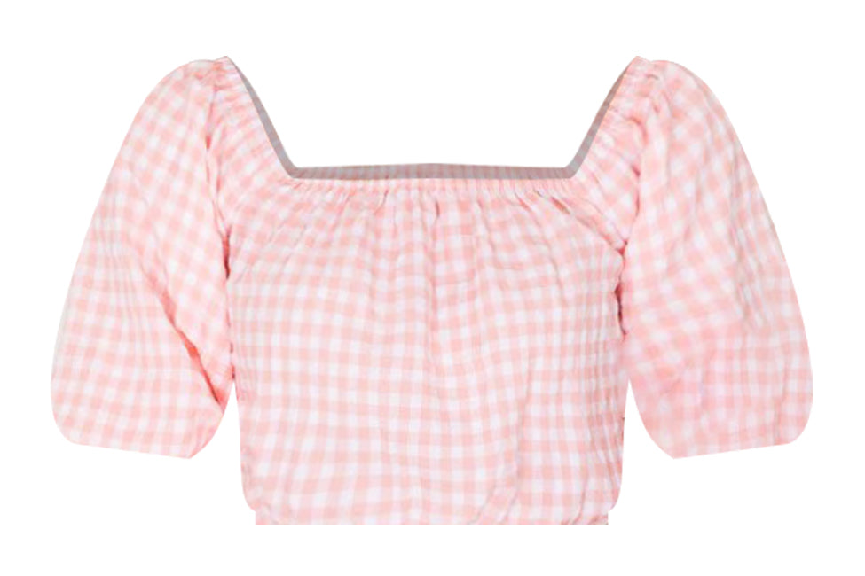 Hopeless Romantic Pink Gingham Off The Shoulder Cropped Blouse FINAL SALE Cheap Sale With Credit Card