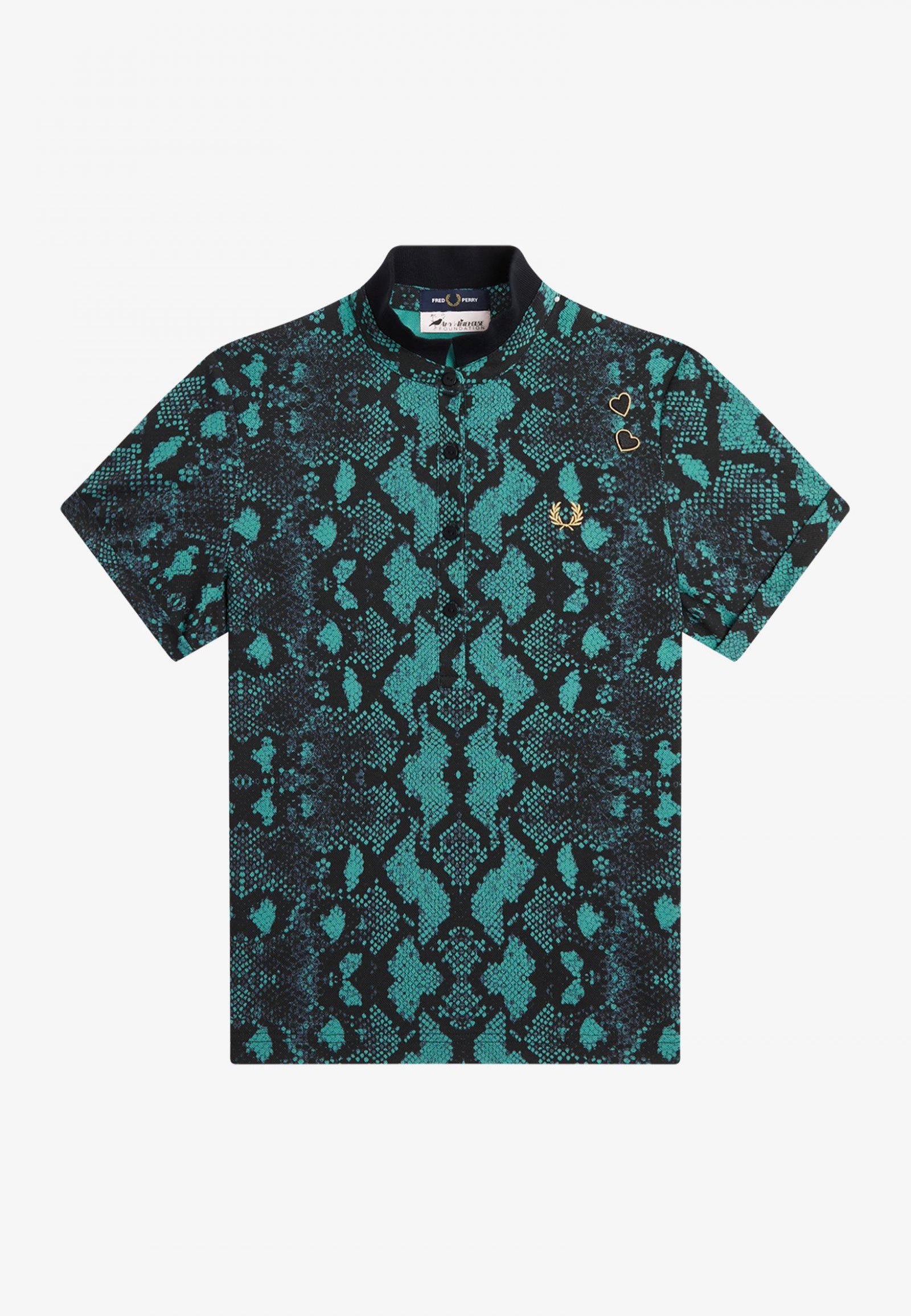 Fred Perry - Snake Print Deep Mint - Polo Excellent