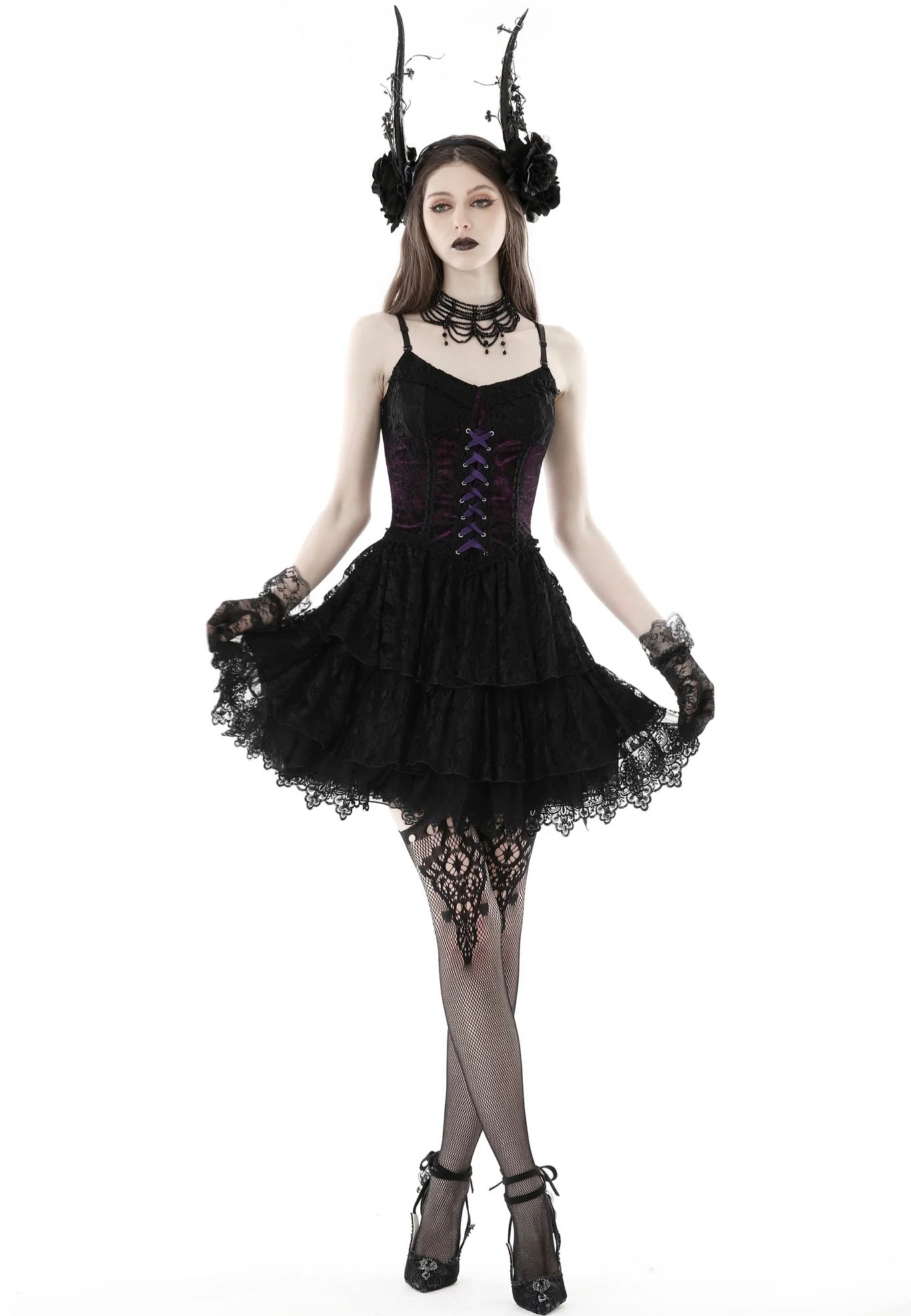 Dark In Love - Gothic Sexy Black Purple Lace Mini Black - Dress Buy Cheap Browse