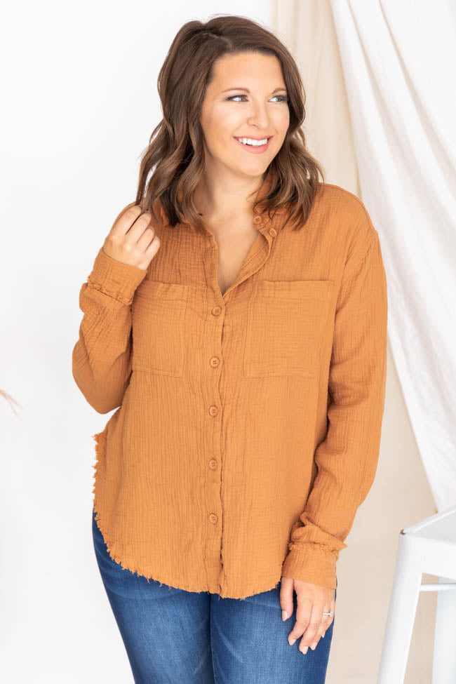 Sweet As Honey Rust Button Down Collared Blouse FINAL SALE Cheap Sale Websites