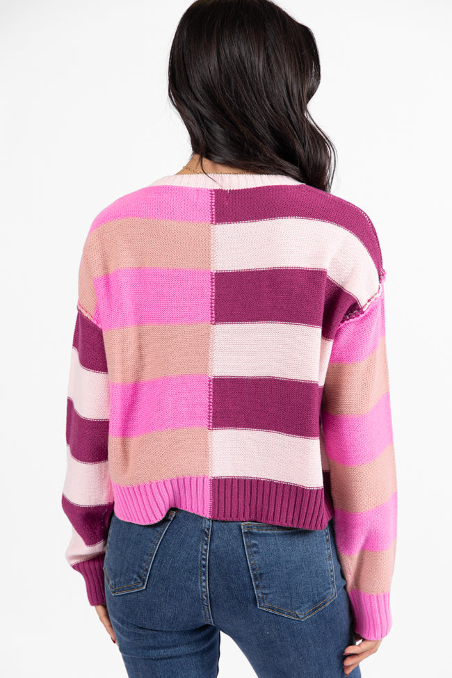 Take Your Time Pink and Berry Multi Color Block Striped Crop Sweater SALE Clearance Geniue Stockist