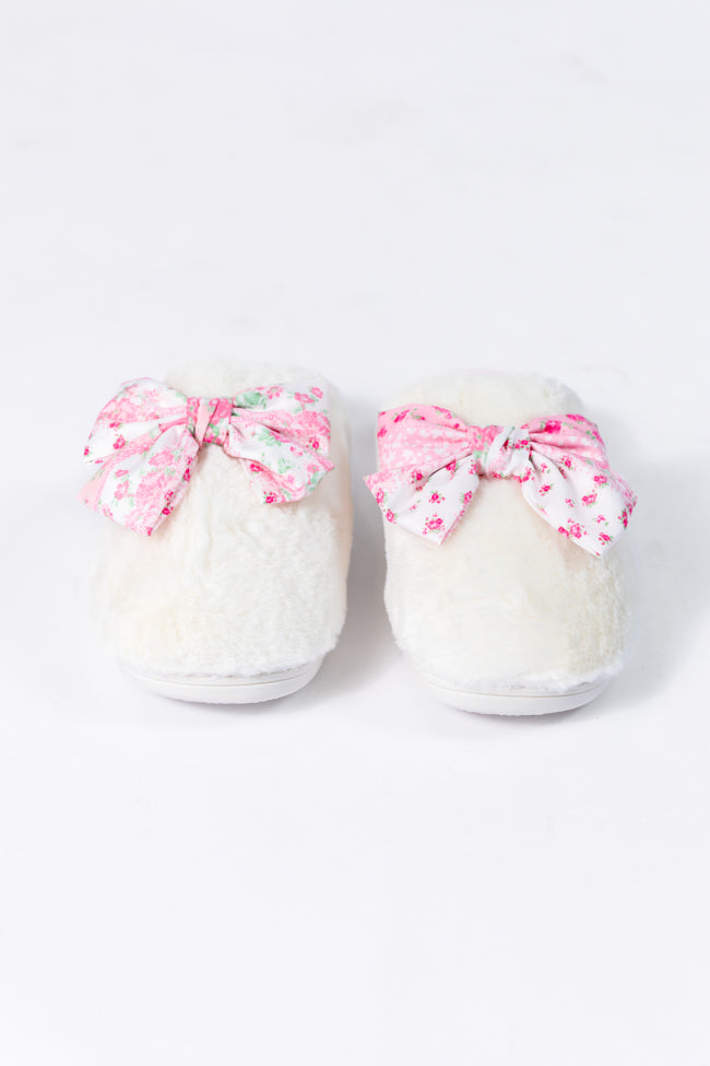 Pink Floral Bow Slippers Free Shipping New Styles