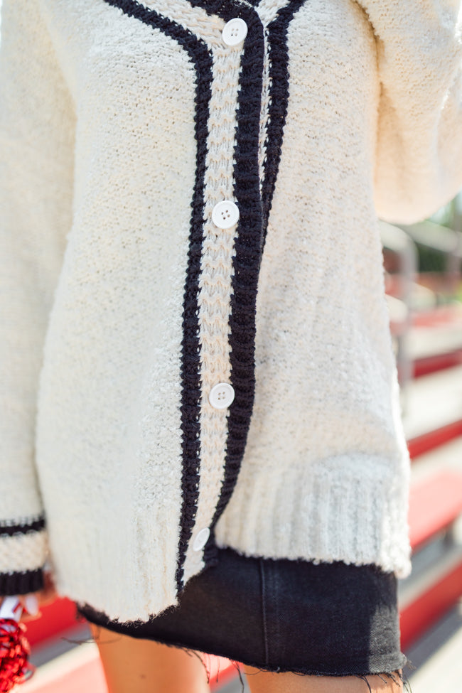 She's Cheer Captain Ivory and Black Textured Trim Cardigan FINAL SALE