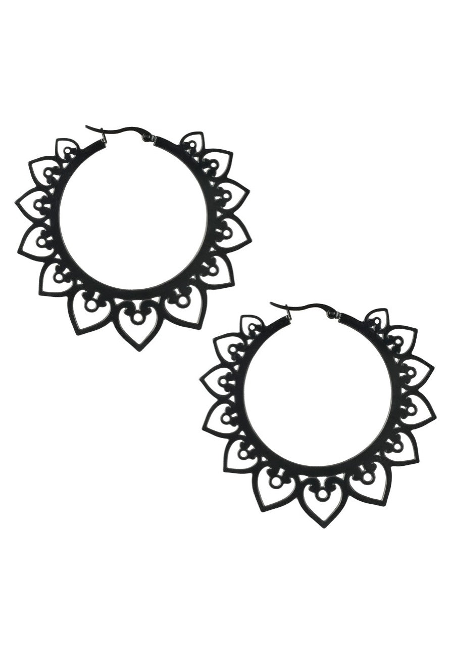 Wildcat - Hearts Hoops (Pair) Black - Earrings Supply Sale Online