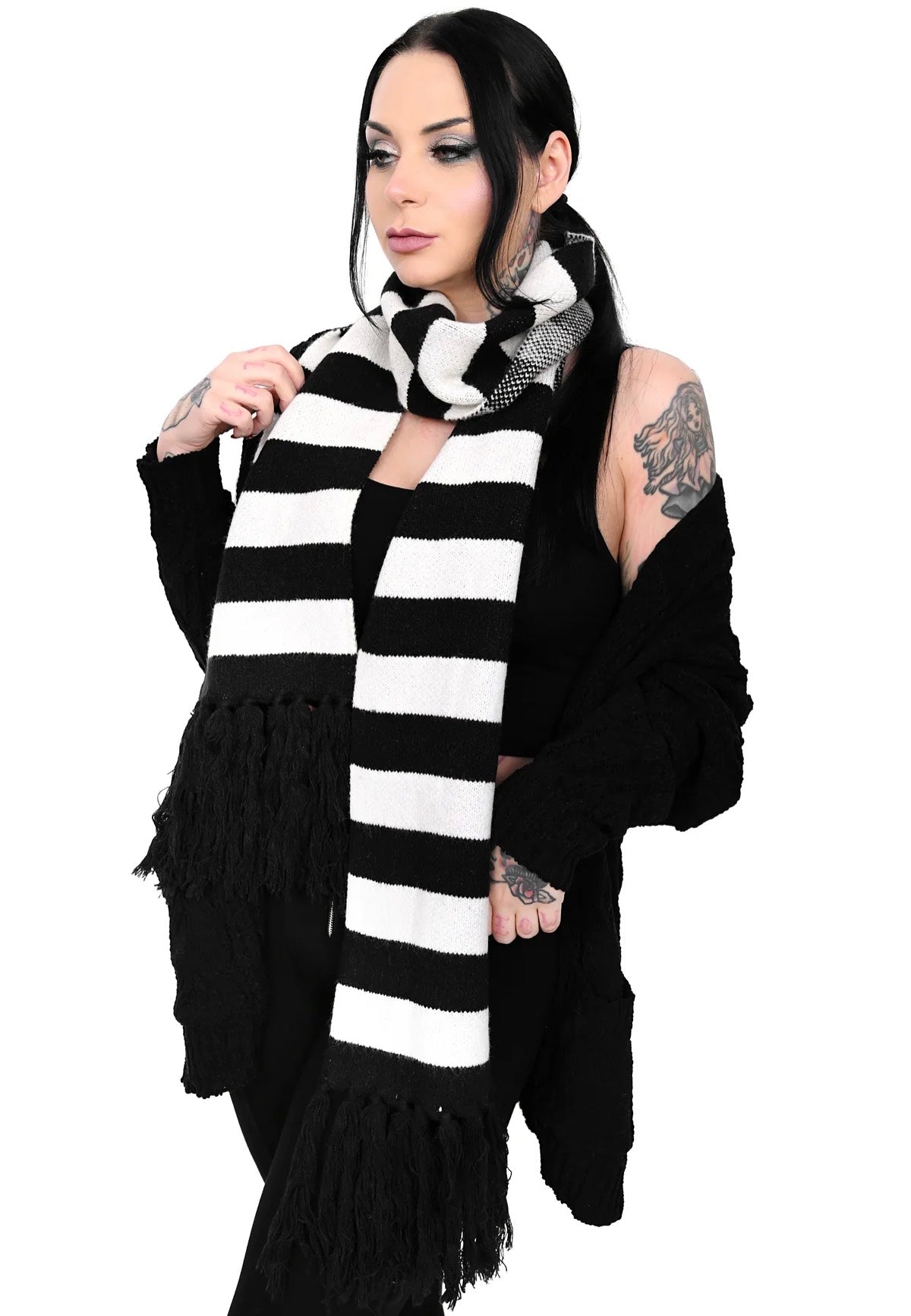 Foxblood - Black/White Striped Fringe Black/White - Scarf Cheapest Pice Sale Online