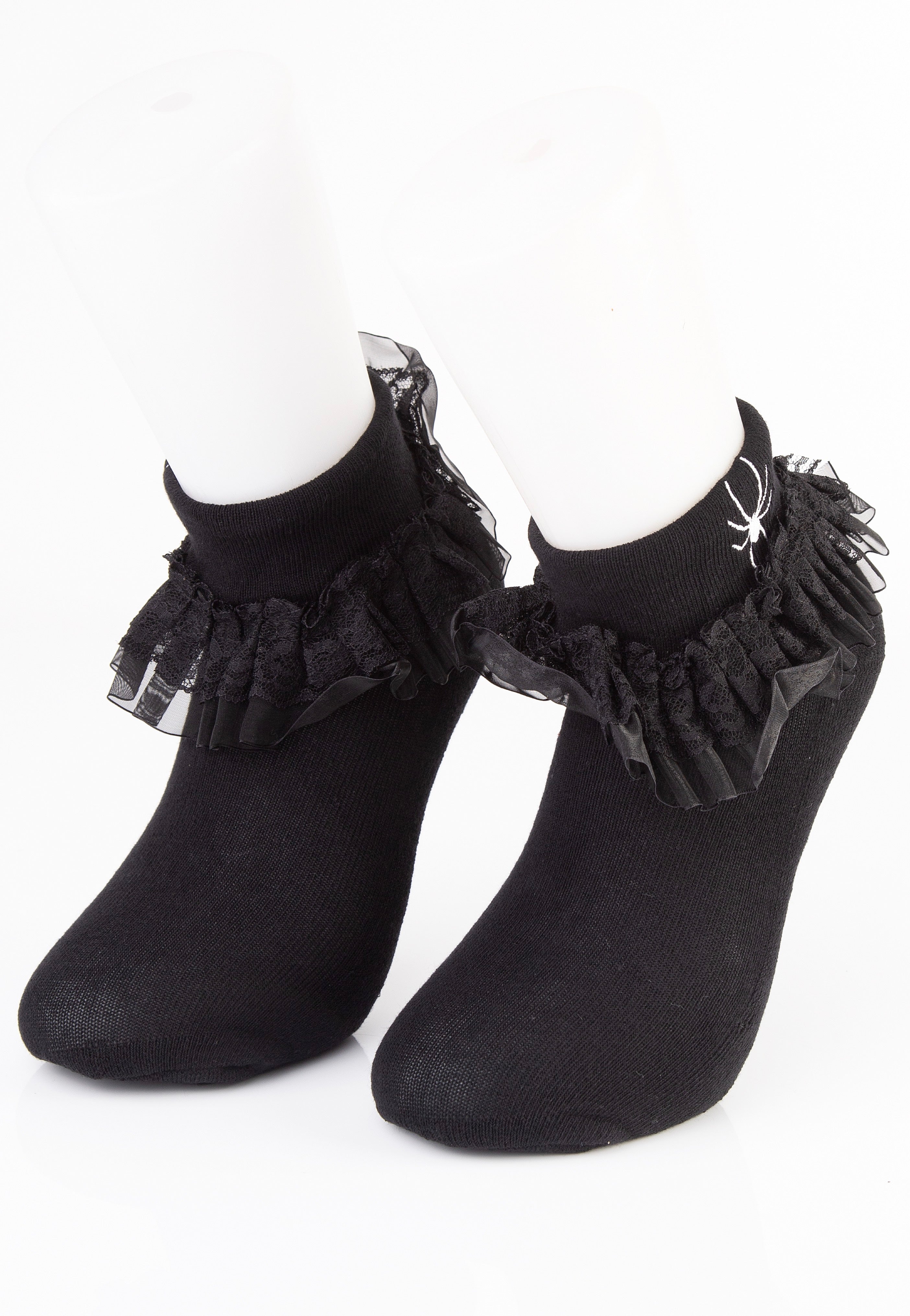 Sourpuss Clothing - Spider Embroidered Ruffle Black - Socks Clearance Manchester